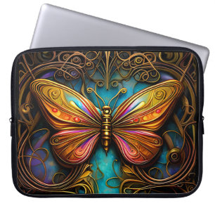 Text Bronze-Schmetterlinge auf Aqua Blue Laptopschutzhülle