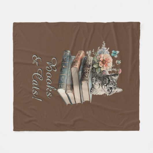 Text, Bücher und Katzen ändern, mit Blume, auf bra Fleecedecke (Vorderseite (Horizontal))