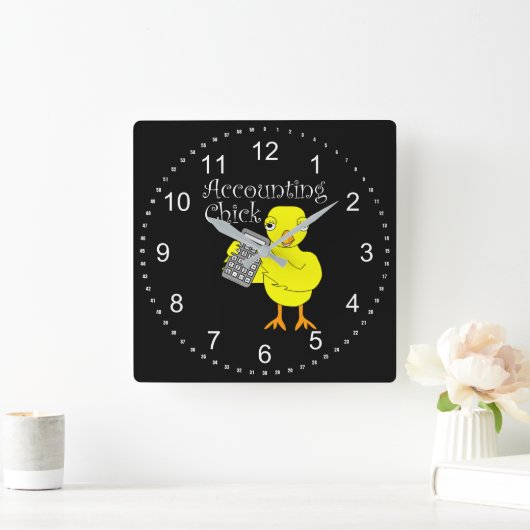 Text der Buchführungszeichen Quadratische Wanduhr (Zuhause)