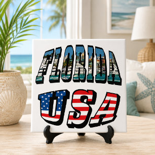 Text der Flagge von Florida und den USA Fliese