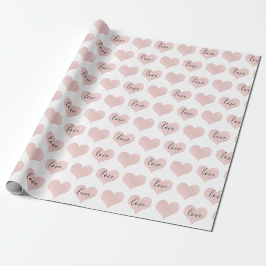 Text der Liebe Blush Pink Hearts Geschenkpapier (Ungerollt)