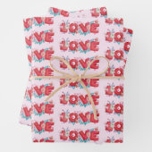 Text der roten Liebe im Schriftart-Wasserfarbmuste Geschenkpapier Set (Beispiel)