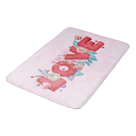 Text der roten Liebe in fett formatierten Blockbuc Badematte (Schrägansicht)