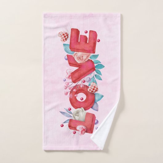 Text der roten Liebe in fett formatierten Blockbuc Badhandtuch Set (Handtuch)