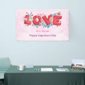 Text der roten Liebe in fett formatierten Blockbuc Banner (Messeveranstaltung)