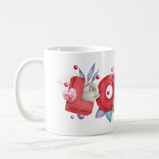 Text der roten Liebe in fett formatierten Blockbuc Kaffeetasse (Links)