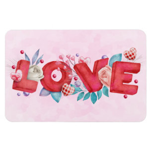 Text der roten Liebe in fett formatierten Blockbuc Magnet