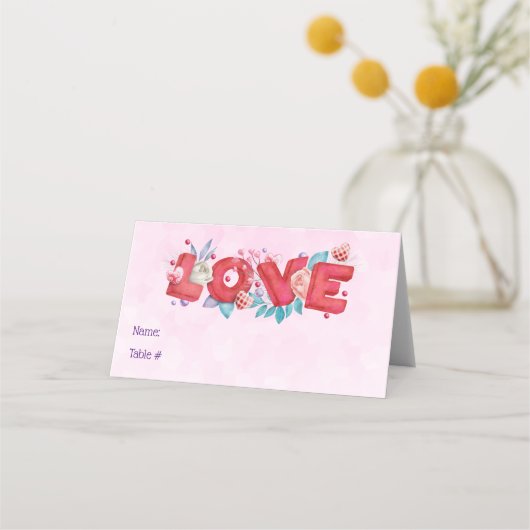 Text der roten Liebe in fett formatierten Blockbuc Platzkarte (Vorderseite)