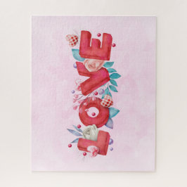 Text der roten Liebe in fett formatierten Blockbuc Puzzle