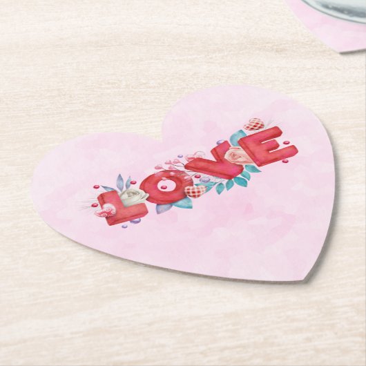 Text der roten Liebe in fett formatierten Blockbuc Untersetzer (angewinkelt)