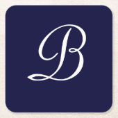 Text des Monogrammskripts für Navy Blue & White B Rechteckiger Pappuntersetzer (Vorderseite)