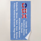 Text des OBX-Flag mit Städten Strandtuch (Vorderseite)