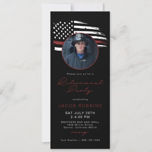 Text des Party "Thin Red Line Flag Fireman Retirem Einladung (Vorderseite)