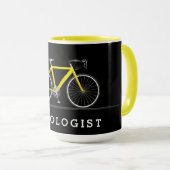 Text des Radfahrers mit gelbem Fahrrad Tasse (VorderseiteRechts)