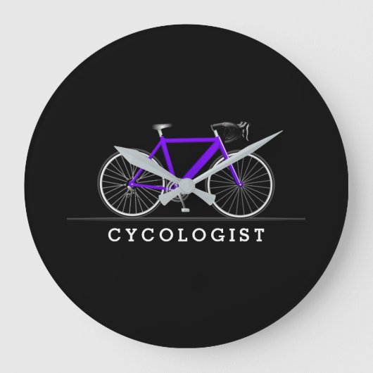 Text des Radfahrers mit lila Fahrrad Große Wanduhr (Vorderseite)
