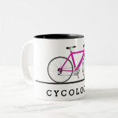 Text des Radfahrers mit rosa Fahrrad Zweifarbige Tasse (Vorderseite Links)