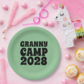 Text des Retro-Granny-Camps Pappteller (Party)