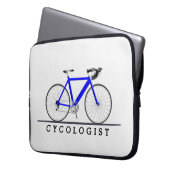Text des Zykologen mit blauem Fahrrad Laptopschutzhülle (Vorderseite Links)