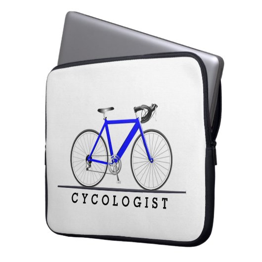 Text des Zykologen mit blauem Fahrrad Laptopschutzhülle (Vorderseite Links)