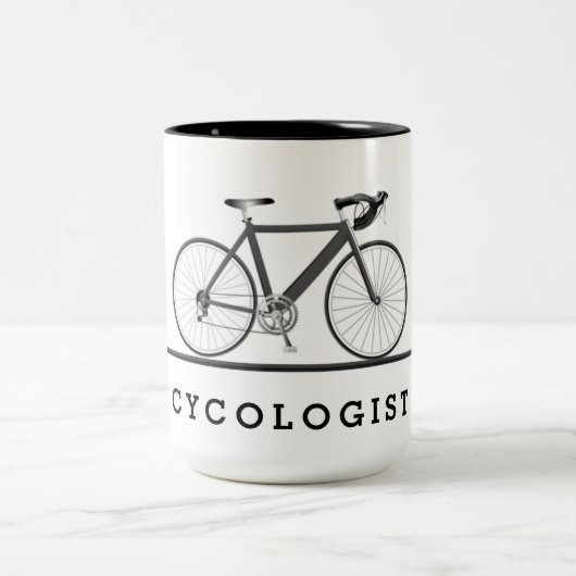 Text des Zykologen mit grauem Fahrrad Zweifarbige Tasse (Mittel)