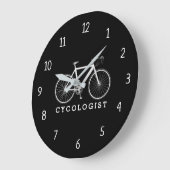 Text des Zykologen mit weißem Fahrrad Große Wanduhr (Winkel)