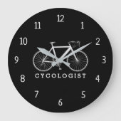 Text des Zykologen mit weißem Fahrrad Große Wanduhr (Vorderseite)