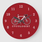 Text des Zykologen mit weißem Fahrrad Große Wanduhr (Vorderseite)