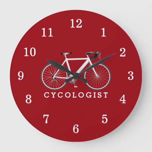 Text des Zykologen mit weißem Fahrrad Große Wanduhr (Vorderseite)