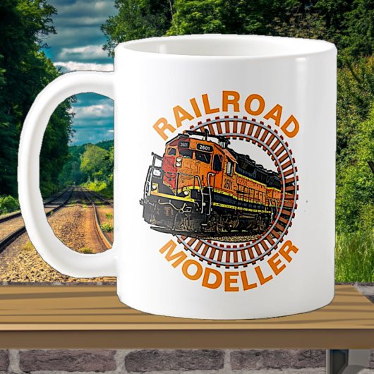 Text-Eisenbahn-Modellrechner Orange Diesel Train ä Kaffeetasse