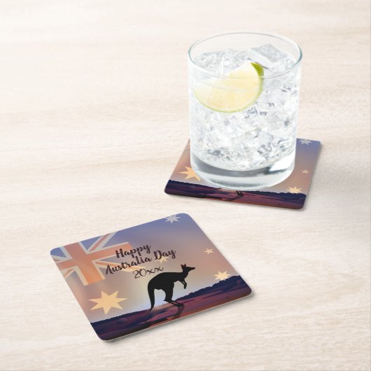 Text-Flag Kangaroo Australia Day Square Paper bear Rechteckiger Pappuntersetzer (Vor Ort)