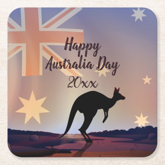 Text-Flag Kangaroo Australia Day Square Paper bear Rechteckiger Pappuntersetzer (Vorderseite)