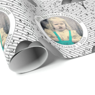 Text .Foto Graue/weiße Streifen Geschenkpapier