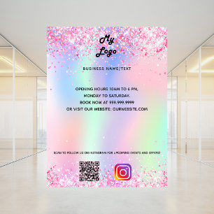 Text für das Firmenlogo, holografischer Qr-Code Poster