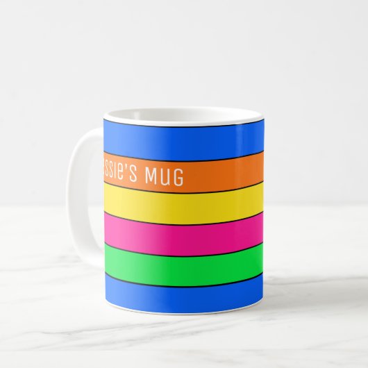 TEXT FÜR HELLE NEON FLUORESCENT FARBSTRIPIERTE LIN KAFFEETASSE (Vorderseite Links)