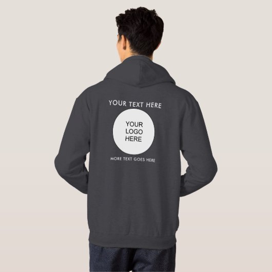 Text für Logos dunkelgraue Vorlage doppelseitig Hoodie (Schwarz voll)