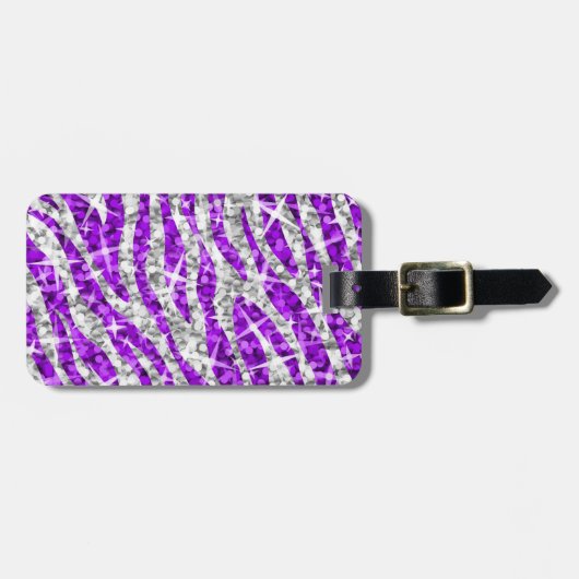 "Text" Gepäckumbau GlitzZebra lila Gepäckanhänger (Vorderseite horizontal)