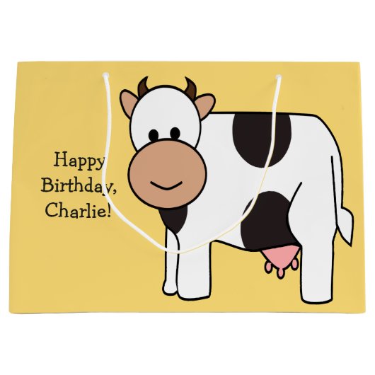 Text-Geschenktasche der Kuhillustration Große Geschenktüte (Vorderseite)