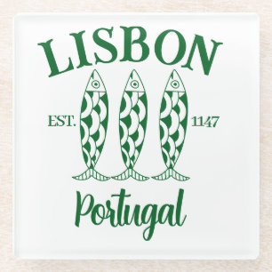 Text grün von Lissabon Glasuntersetzer