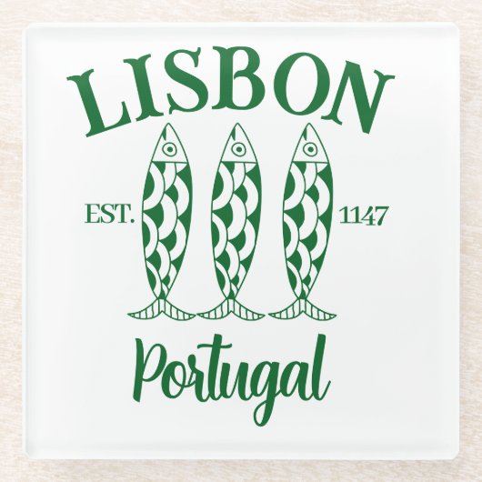 Text grün von Lissabon Glasuntersetzer (Vorderseite)