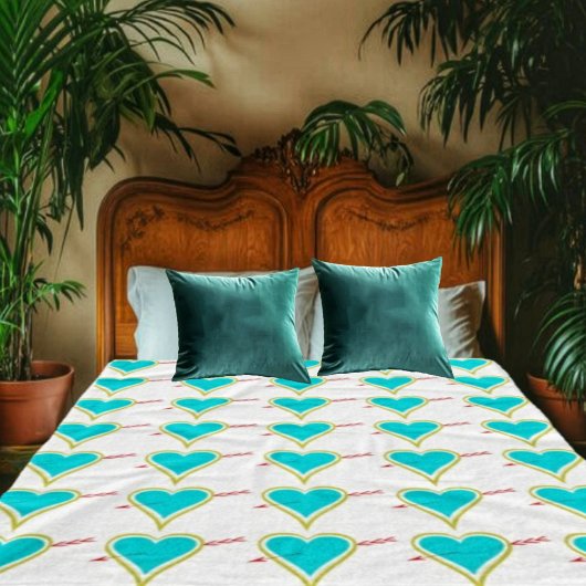 Text. Herz & Pfeil-Gold-Wht Fleecedecke