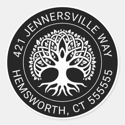 Text hinzufügen | Celtic Tree Address Runder Aufkleber (Vorderseite)