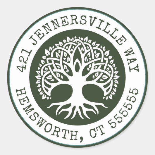 Text hinzufügen | Celtic Tree Address Runder Aufkleber (Vorderseite)
