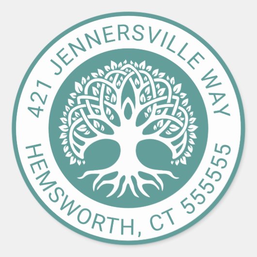 Text hinzufügen | Celtic Tree Address Runder Aufkleber (Vorderseite)