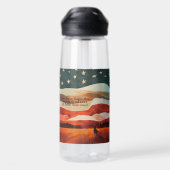 Text hinzufügen - Cowboy-Reiten in Flag Sunset Trinkflasche (Rückseite)