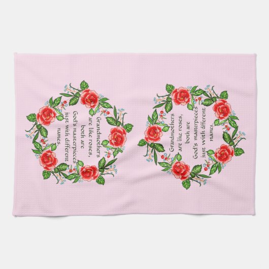 Text hinzufügen, Großmütter wie Rose, Blumengranma Geschirrtuch (Horizontal)