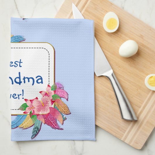 Text hinzufügen Name Boho Blume Feathers Oma änder Geschirrtuch (Viertel Falte)