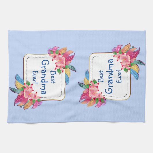 Text hinzufügen Name Boho Blume Feathers Oma änder Geschirrtuch (Horizontal)