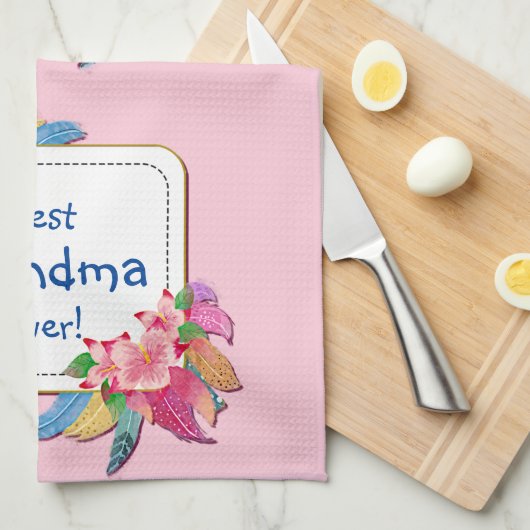 Text hinzufügen Name Boho Blume Feathers Oma änder Geschirrtuch (Viertel Falte)