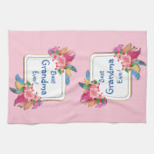 Text hinzufügen Name Boho Blume Feathers Oma änder Geschirrtuch (Horizontal)