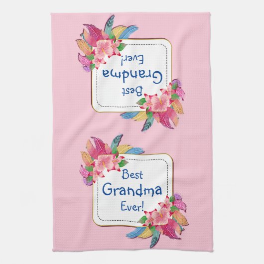 Text hinzufügen Name Boho Blume Feathers Oma änder Geschirrtuch (Vertikal)